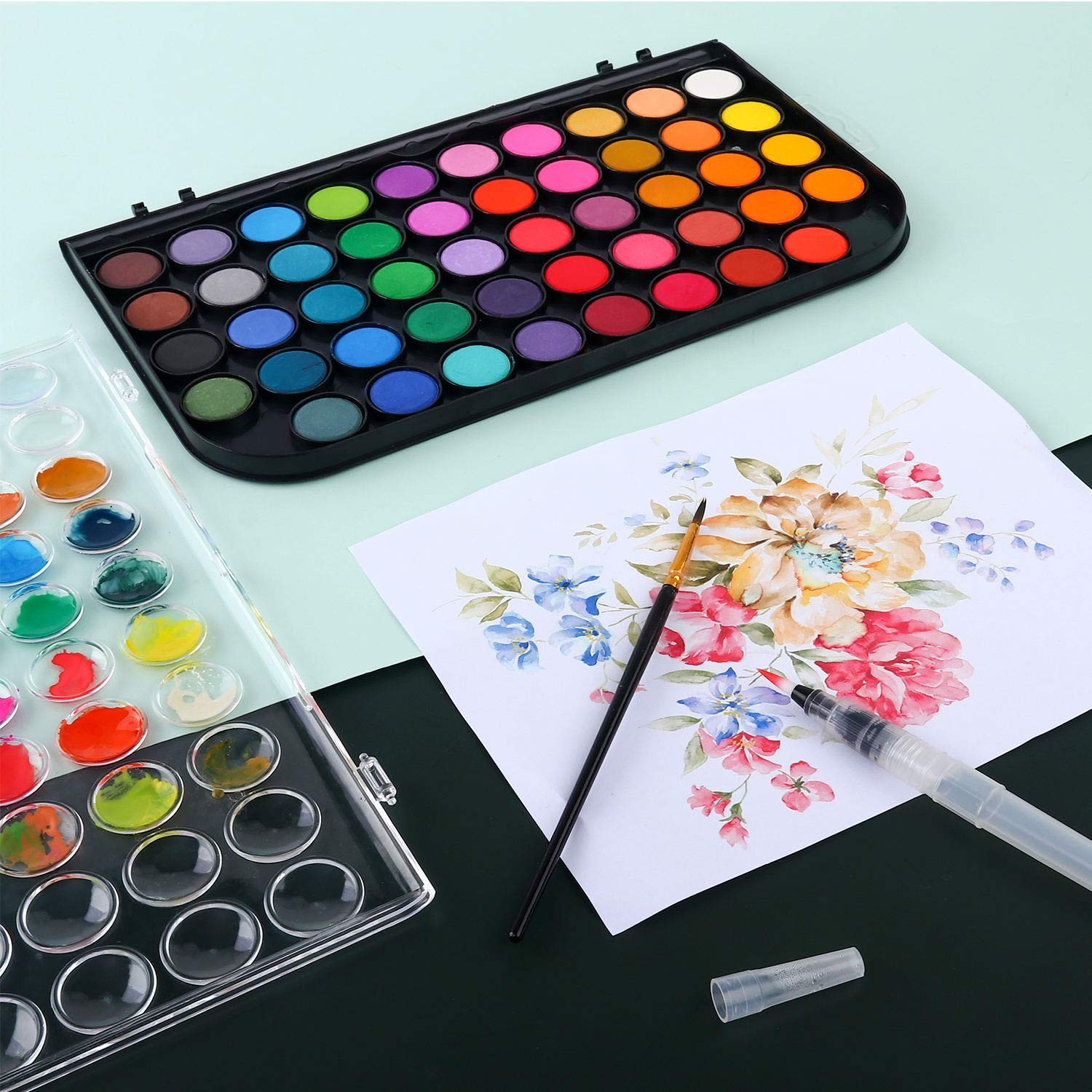 AROIC 48 Colors Watercolor Paint Set,Washable Water Color Paint KiTs with Ref...