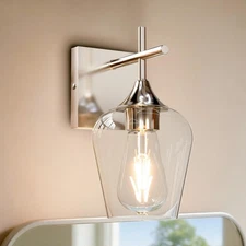 Vanity Bathroom Light, 1-Light Bathroom Light Fixtures Over Mirror, Silver Va...