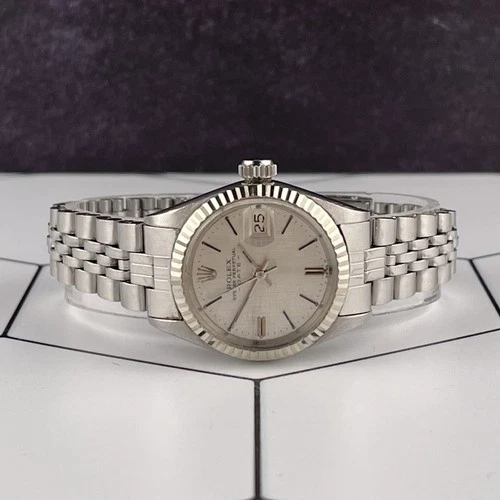 #24 Rolex 26mm Date Steel White Gold Silver Dial Vintage Ladies Watch 6917/4
