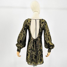 Vintage Y2K Milly Of New York Black Gold Metallic Bishop Sleeve Mini Dress