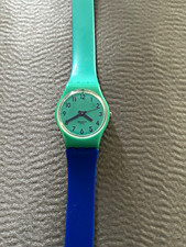 Swatch Quartz Analogue Watch Green Dial Arabic Numerals Green/Blue Plastic Strap