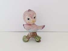 Vintage 1950s Anthropomorphic Pink Bird on Branch Stand Green Leaves Figurine