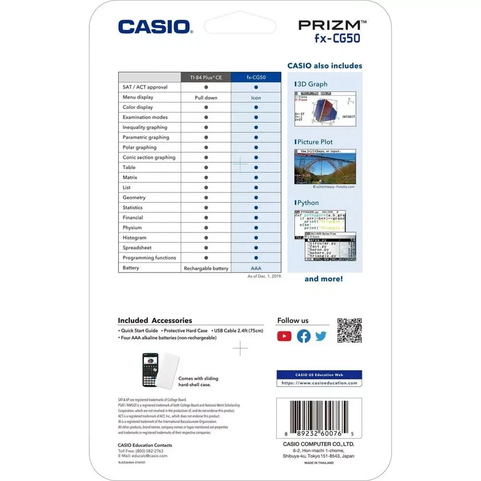 Casio Prizm FX-CG50 High-Resolution 3D Color Graphing Calculator with LCD Screen - Image 4 of 4