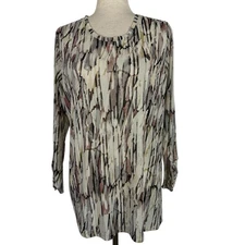 LOGO Layers Lori Goldstein Top Women XL Sheer Mesh Drizzle Neutral Modern Artsy