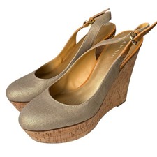 Nine West Garolinao Platform Wedges Women’s 9 M Cork Heel Shimmer Textile Upper
