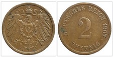 2 Pfennig St&uuml;ck 1907 G Deutsches Reich Reichsadler Kaiserreich Bronze M&uuml;nze