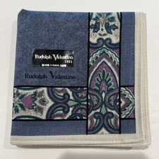 Handkerchief Men VTG Rudolph Valentino Art Blue Paisley Pocket Square Cotton 17"