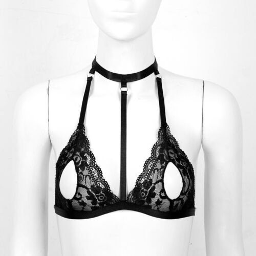 Damen BH Spitze Offen Cup Slips Set Cupless Bügel Regal Tops Nachtwäsche - Bild 4 von 12