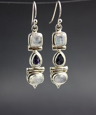 ECHTER IOLITH & MONDSTEIN OHRRING STERLINGSILBER SCHNELLER KOSTENLOSER VERSAND!!