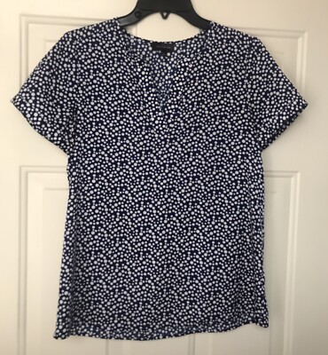 The Limited Blue White Polka Dot V-Neck Top Women Size S Button Short Sleeve
