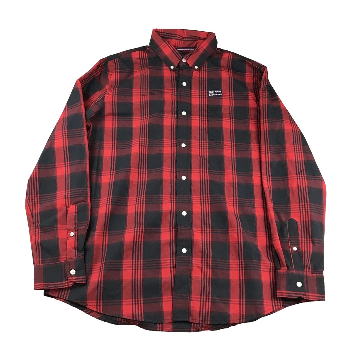 Chaps Shirt Mens XL Red Black Plaid Button Up Easy Care Long