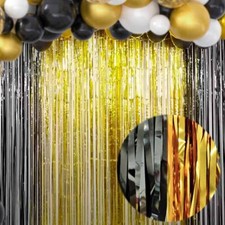 Black and Gold Party Decorations - 4Pack 3.2x8.2ft Black and Gold Foil Fringe...