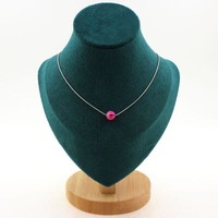Halskette 1 Perle Achat Craquelé Fuchsie 8 Mm. Kette Stahl Halskette Damen, Ho