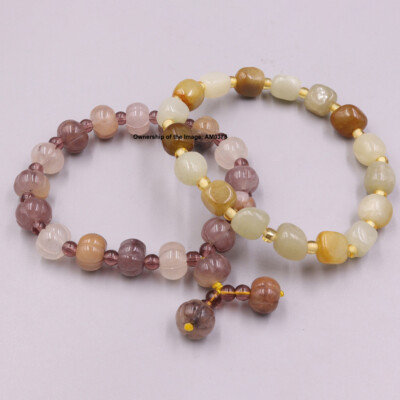 Wholesale 2pcs Natural Chinese Jade Multicolor Handmade Bracelet 6.3'' Wrist #16