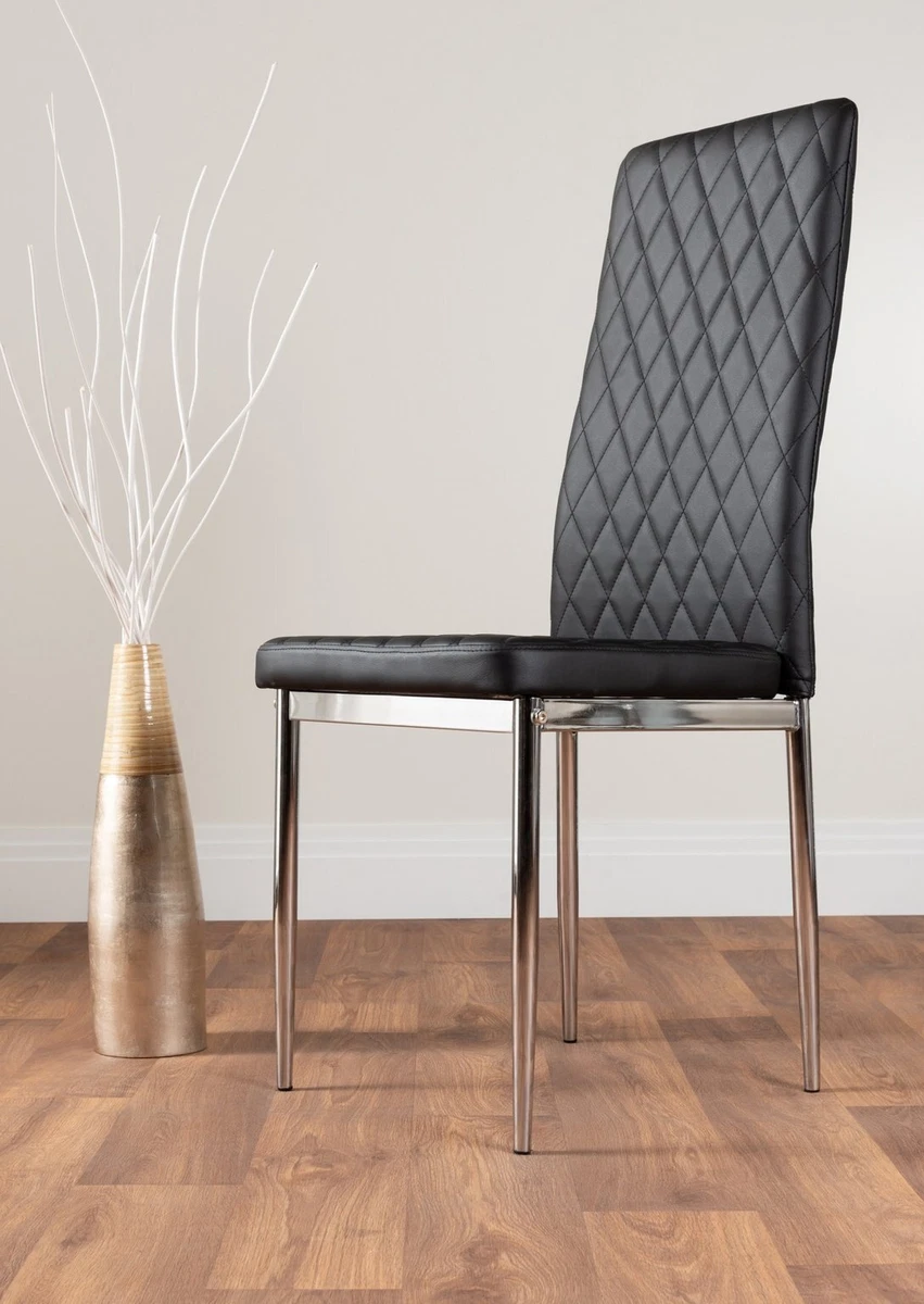 MILAN 4 6 Faux Leather Hatched Chrome Metal Foam Padded Dining