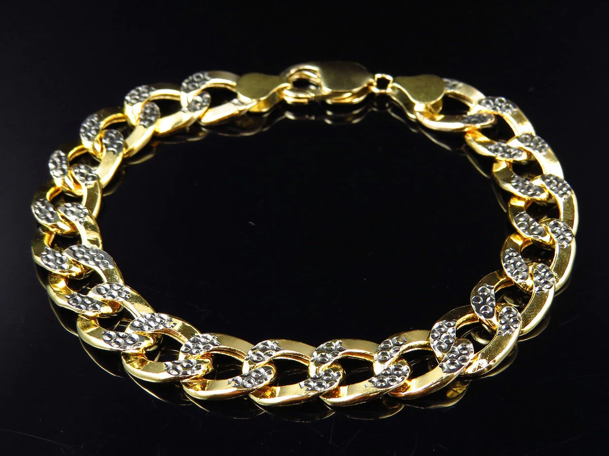 14k Solid Yellow Gold Cuban Link Bracelet Diamond Cut Men Women 7