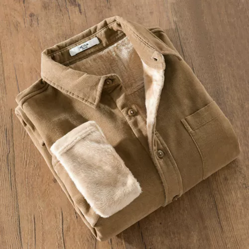 Camisa Para Hombres Pana Forrada de Vellón Manga Larga Cuello Cálido Top Blusa Bolsillo - Imagen 16 de 21