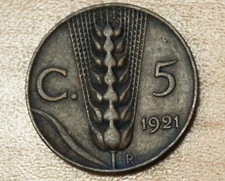 1921 Italy 5 Centesimi Vittorio Emanuele III