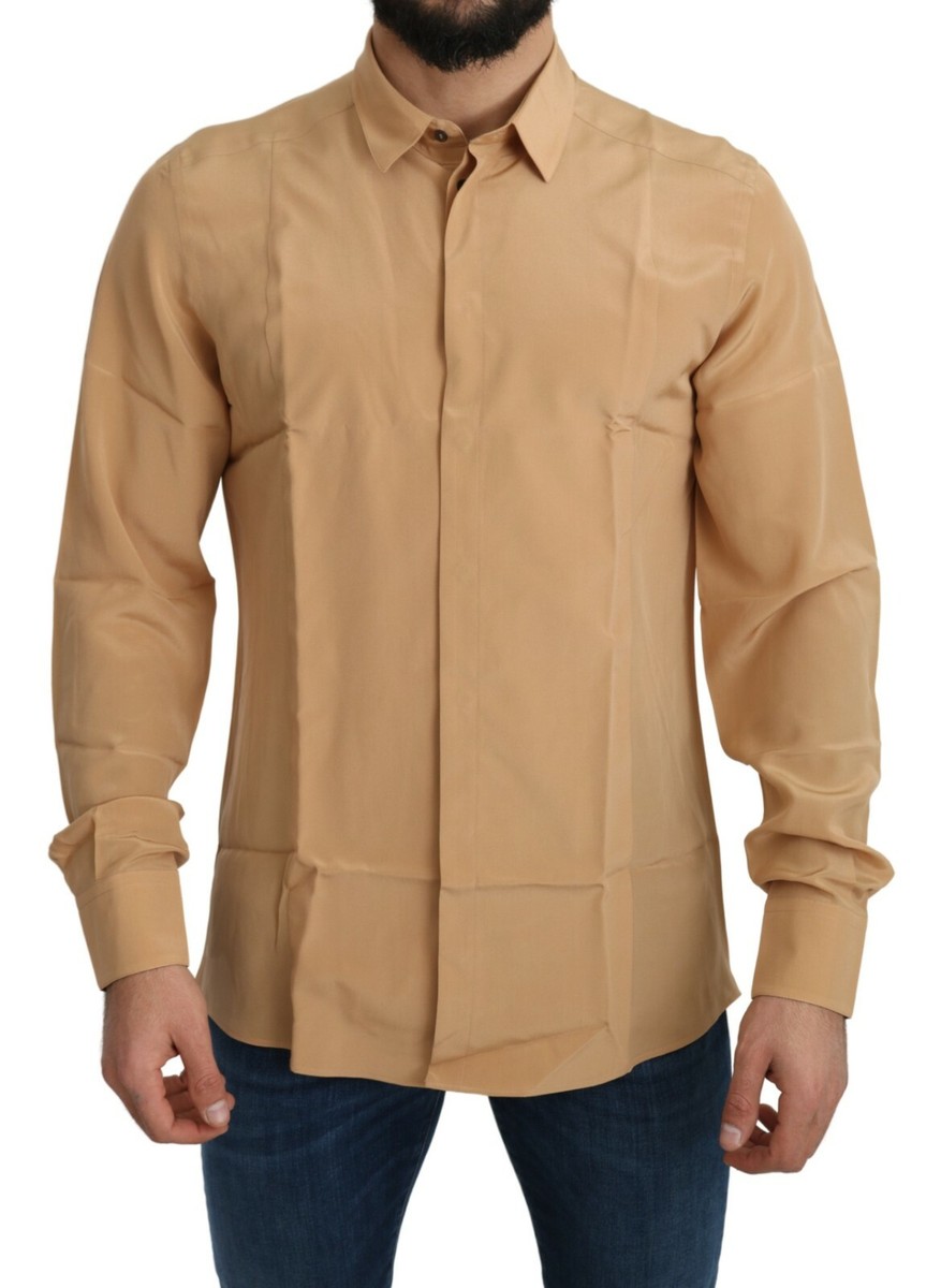 DOLCE & GABBANA Shirt Yellow 100% Silk GOLD Top Slim s. 38 /US15