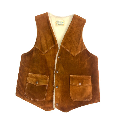 70's〜 Rancher by Schott Suede Vest Vtg 70's Men HEAVY Suede Sherpa Cowboy Waistcoat Roughout