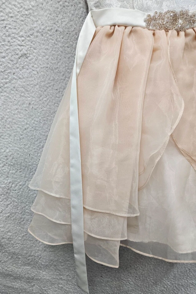 Blush by Us Angels Girls Dress 12 Cream Beige Poly Blend Beaded Chiffon Ruffle - Image 4 of 4