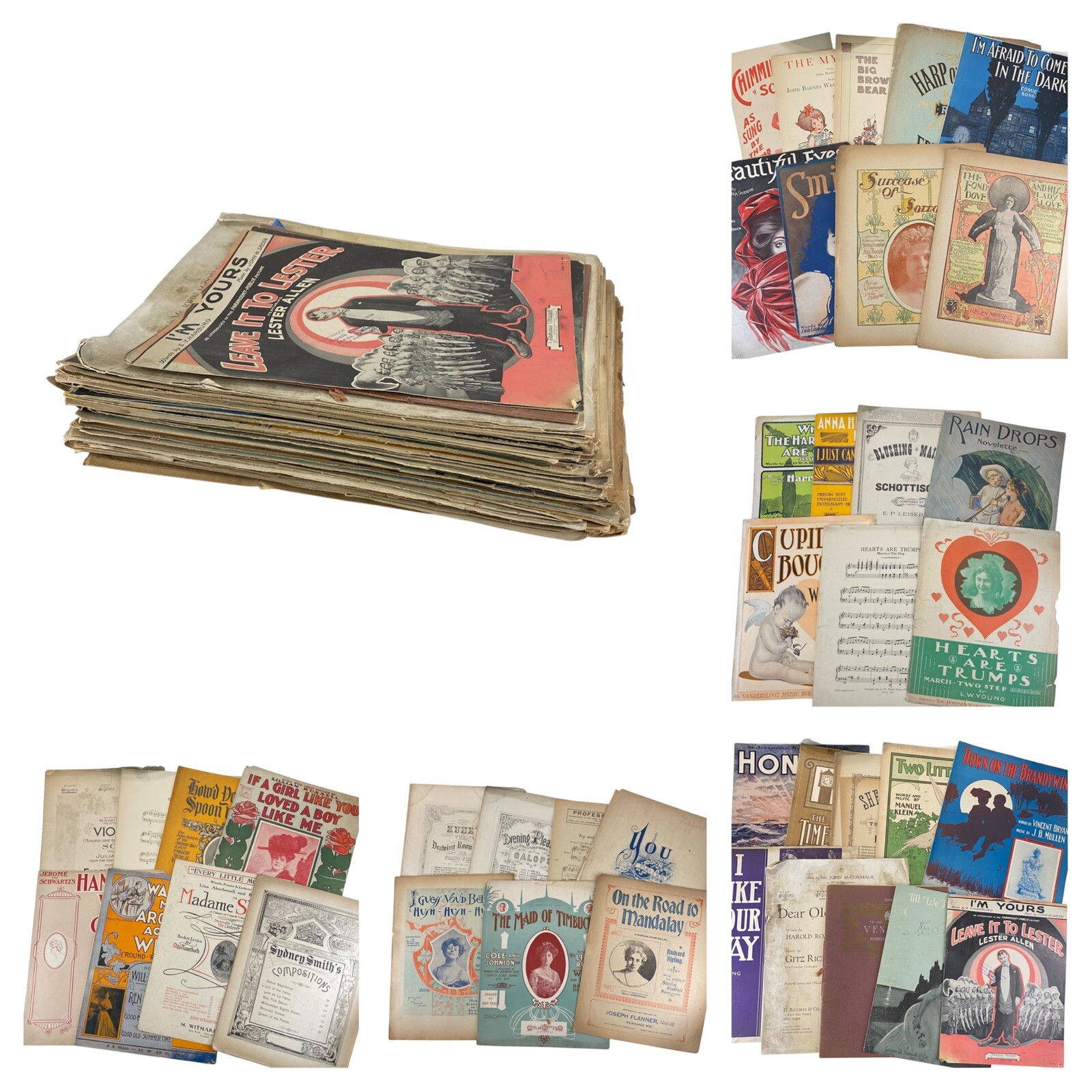 Lot of 90+ Sheet Music Vintage Antique Piano Vocal Art Nouveau Graphics Worn