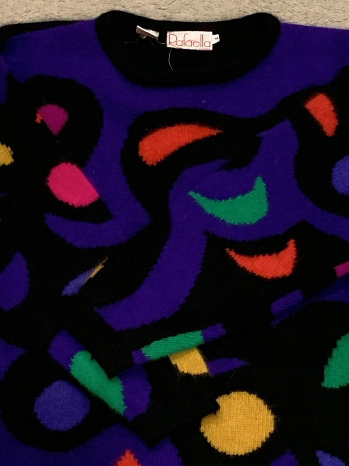 Suéter De Colección Rafaella M Negro Geométrico Angora Lana de Cordero Retro Años 80 90 Funky NUEVO Foto 2 de 4