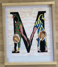 Large Handpainted Posture Alphabet Needlepoint Canvas Letter "M"  80 WORKED