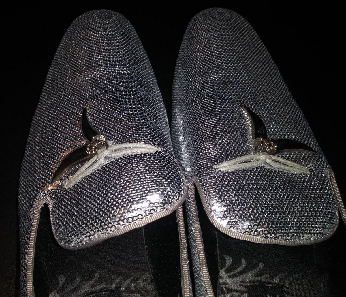 Mens Sparkling Metallic Silver Sequin Dress Shoes After Midnight 6759 Size  10.5 | eBay