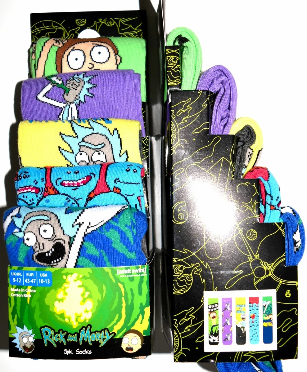 Paquete de 5 calcetines Rick & Morty Primark verde púrpura rojo para hombre talla 6 a 8 o 9 a 12