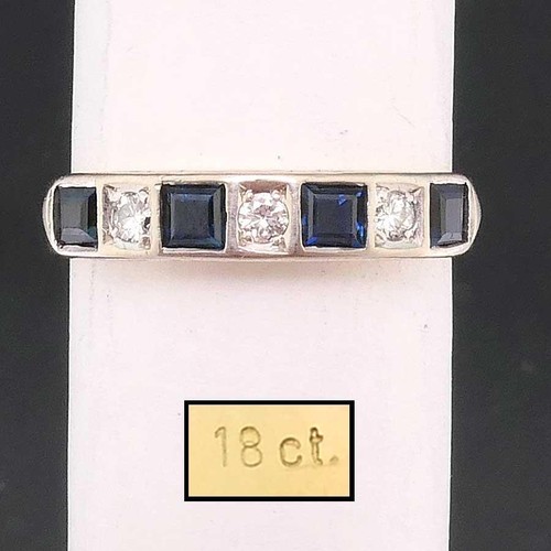 Vintage Solid 18k Yellow & White GOLD 4 SQUARE SAPPHIRE & 3 Diamond RING Sz M - Picture 5 of 6