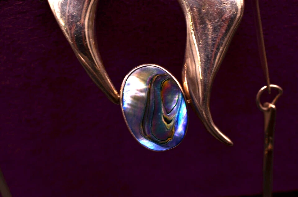 925 Sterling Silver Abalone Huge Pendant w/ 28" Bar Link Chain - Image 3 of 4