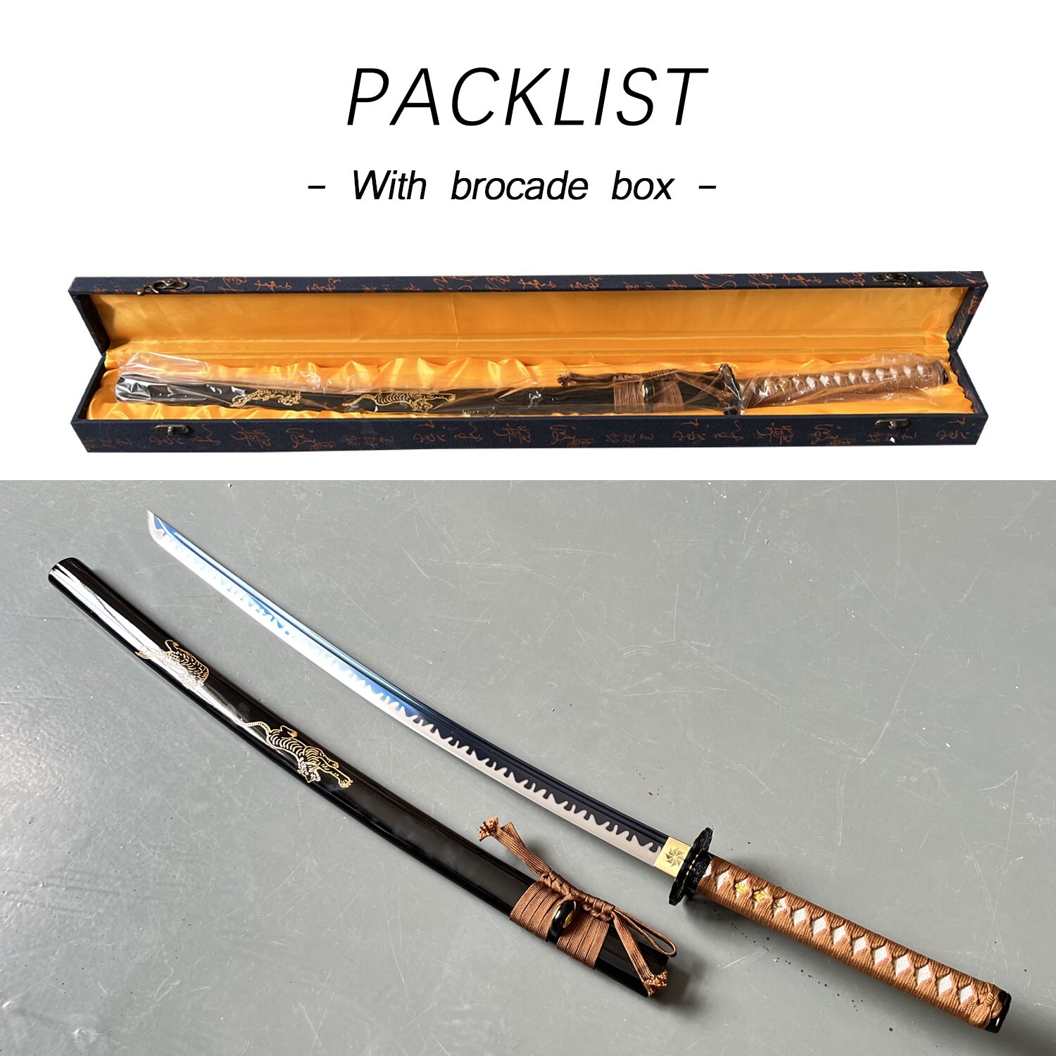 40" Japanese Samurai Sword Carving Katana,1095 Steel,BLK