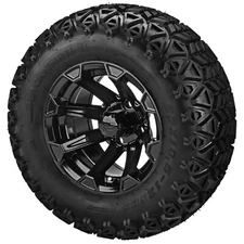 (4) Golf Cart 23x10.50-12 Black Trail A/T Tire on 12x7 Gloss Black Viking Wheels