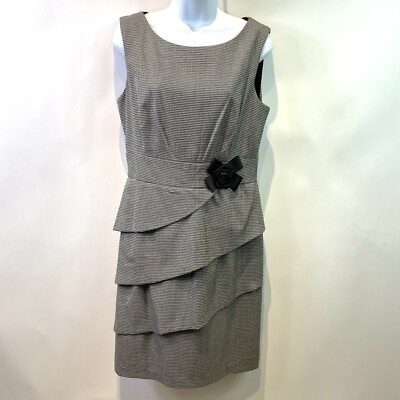 Connected Apparel Womens Dress Houndstooth Bow Rosette Sleeveless Sz 10 NWT