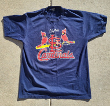 Vintage Single Stitch St Louis Cardinals T-Shirt 1990s Size L Large Blue/Logo