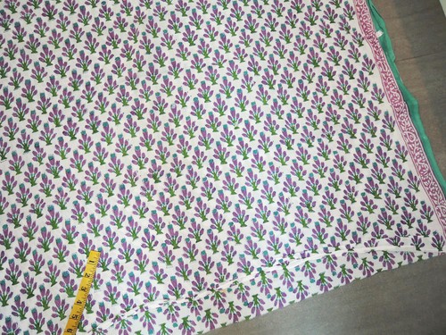 Cotton Fabric India Block Print Floral Purple Green Teal Blue White Ivory BTY - Bild 6 von 9