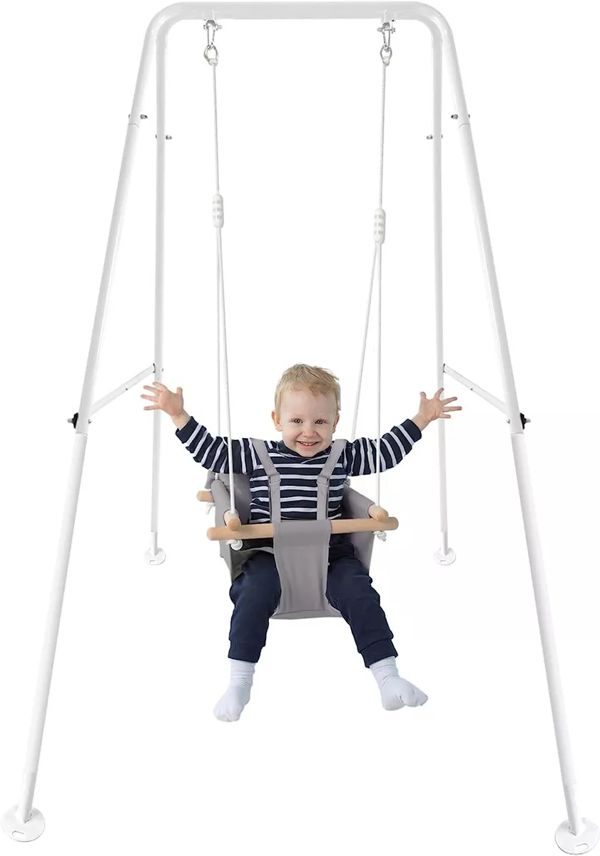 CaTeam - Canvas Baby Swing with Stand, Wooden Hanging Swing Seat