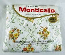 Vtg Daisy Print Full Fitted Bottom Sheet Cannon Monticello Floral 54 in x 76 in