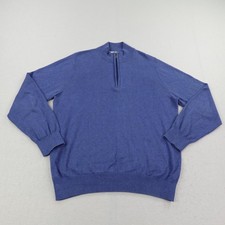 LL Bean Sweater Mens Medium Blue 1/4 Zip Pullover Cotton Cashmere Blend Knit