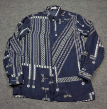 Versace Collection Shirt Mens 40 Silk Navy Dragon Fly Button Up  Long Sleeve
