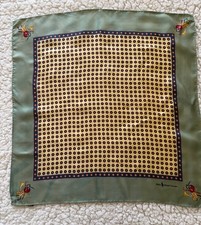 Vintage Polo Ralph Lauren Silk Scarf 17 X 17  Green/ Beige/ Blue Made In Japan