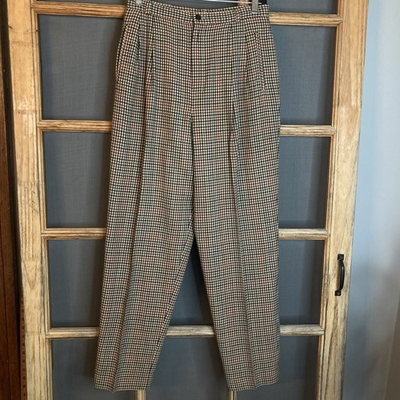 #ad Vintage Chelsea Cambell Pants 100% Wool Brown Houndstooth 28x28 USA $23.72