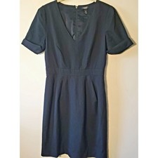 J. Crew 100% Wool Super 120s Sheath Dress Black V-Neck Short Sleeve Size 2