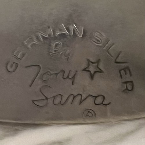Vintage Tony Lama Belt Buckle German Silver Snake Stamp Print Brown Sz 35-36 - Picture 4 of 8