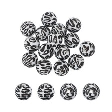 15 Pcs Silicone Round Beads, 15mm Leopard Beads, Black Leopard