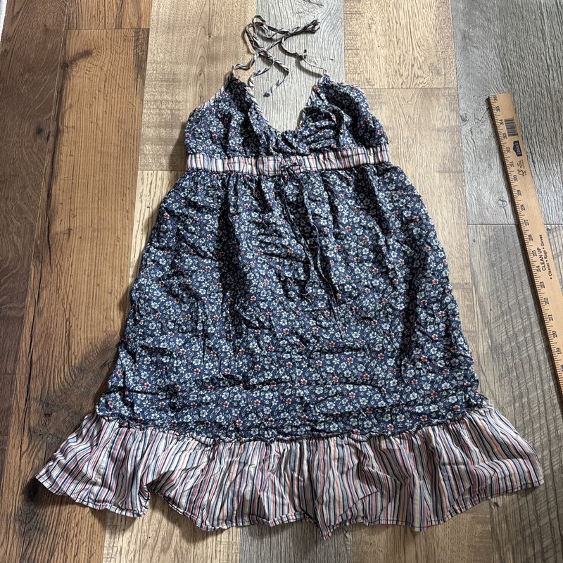 Girls H&M Dress Size 10 Blue Floral Sleeveless Flare Tie Off Straps EUC