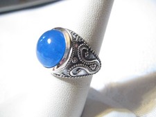 GORGEOUS NEW ARTISAN CRAFTED STERLING SILVER BLUE CHALCEDONY LARGE RING - SZ 7