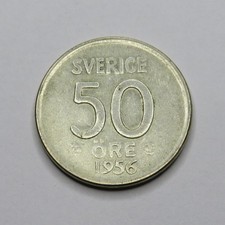SWEDEN 50 ORE 1956 SILVER