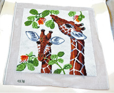 Finished Needlepoint Two Giraffes Leaves Flowers 4576 Unframed Wool Canvas